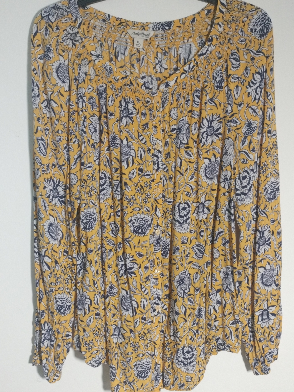 Lucky Brand Yellow Floral Peasant Blouse